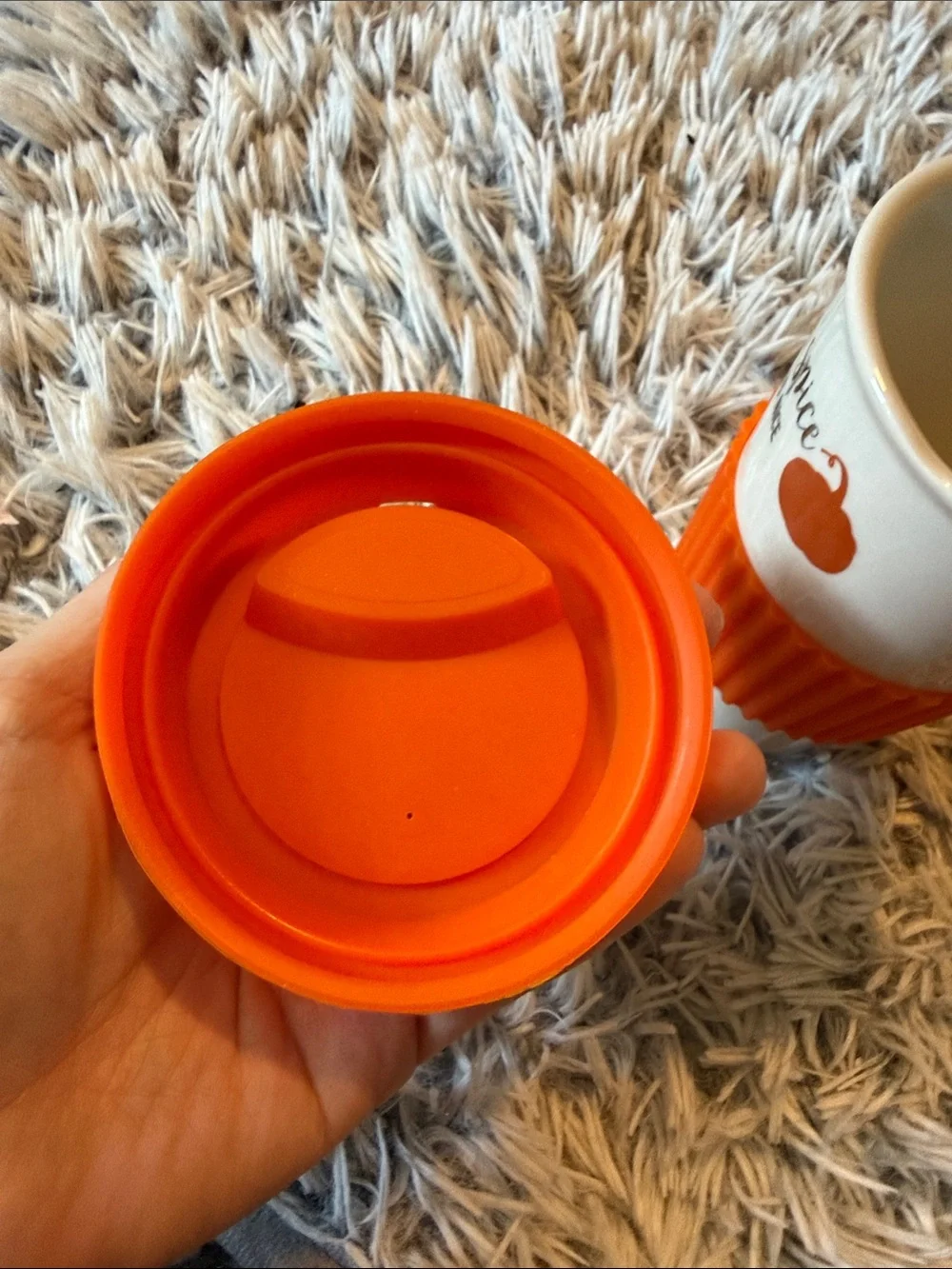 Pumpkin Spice Travel Mug with Orange Silicone Lid & Sleeve